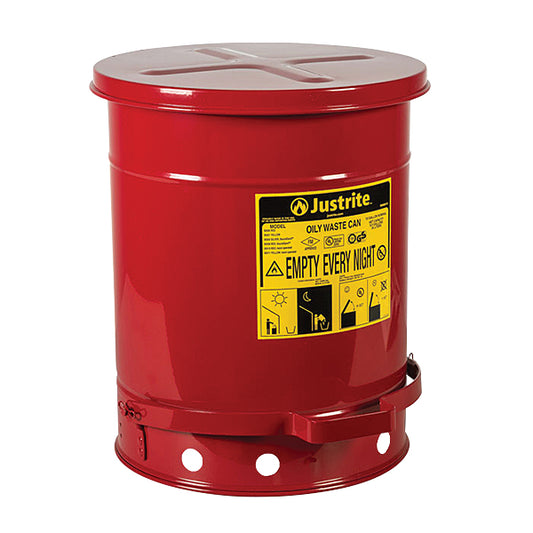 Justrite® Oily Waste Can, 10 gal, Red, 1/Each