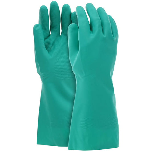MCR Safety Nitri-Chem Unsupported Nitrile Gloves, 15 mil, Flock Lined, Large, Green, 12/Pair