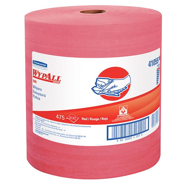 WypAll* X80 Towels, Jumbo Roll, 12 1/2" x 13 3/8", Red, 475/Roll