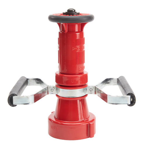 Adjustable Polycarbonate Fire Hose Nozzle w/ Handles, 2 1/2" NST, Fog/Stream/Shutoff, 150 gpm, Red
