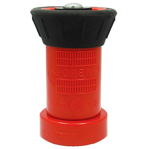 Adjustable Polycarbonate Fire Hose Nozzle, 1 1/2" NST, Fog/Stream/Shutoff, 78 gpm, Red