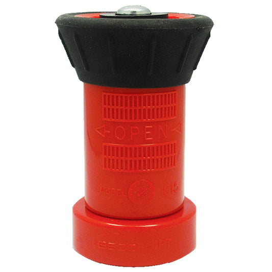 Adjustable Polycarbonate Fire Hose Nozzle, 1 1/2" NST, Fog/Stream/Shutoff, 78 gpm, Red