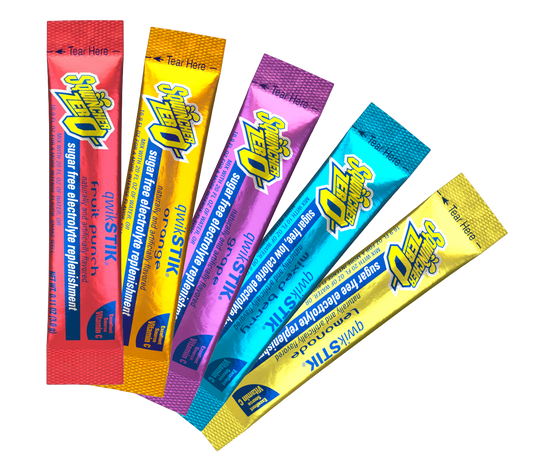Sqwincher Qwik Stik Zero Single Serve, 0.11 oz Packs, 20 oz Yield, Assorted Flavors