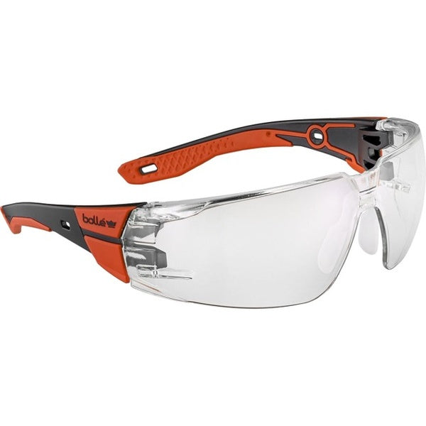 Bolle Safety Rush+ 2.0 Safety Glasses, Standard, Black/Red Frame, Clear Lens