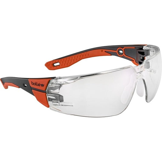 Bolle Safety Rush+ 2.0 Safety Glasses, Standard, Black/Red Frame, Clear Lens