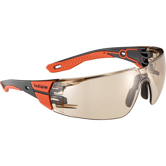 Bolle Safety Rush+ 2.0 Safety Glasses, Standard, Black/Red Frame, Copper Lens