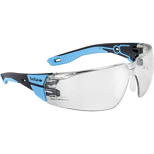 Bolle Safety Rush+ 2.0 Safety Glasses, Standard, Black/Blue Frame, Clear Lens