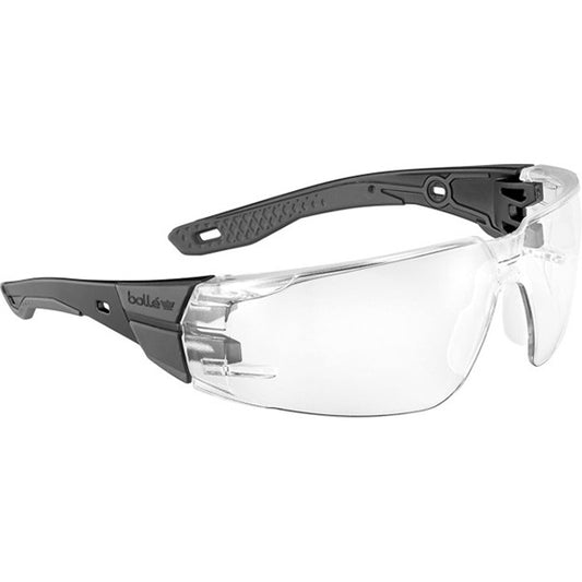 Bolle Safety Rush+ 2.0 Safety Glasses, Standard, Black/Gray Frame, Clear Lens w/ Hydrophobic Coating