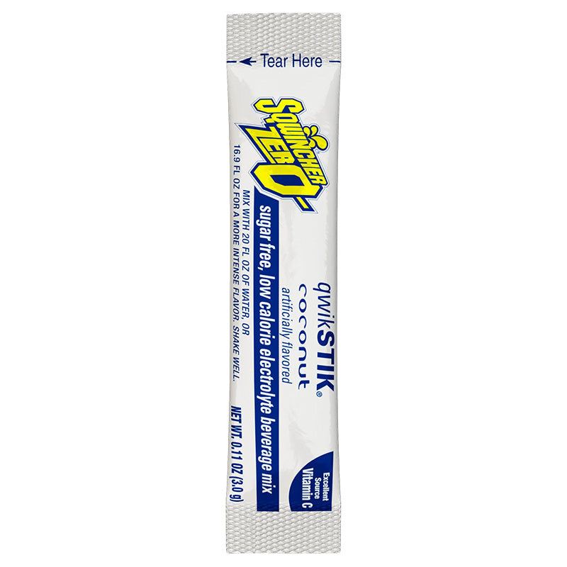 Sqwincher Qwik Stik Zero Dye-Free Electrolyte Drink Mix, Coconut Flavor, 50/Bag