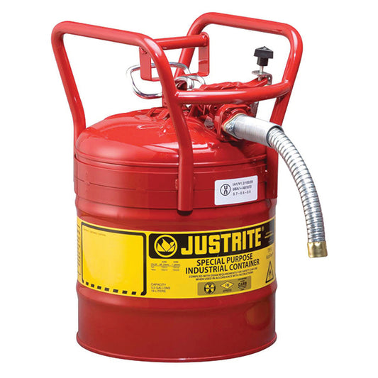 Justrite Type II DOT Safety Can w/ Hose, 5 gal