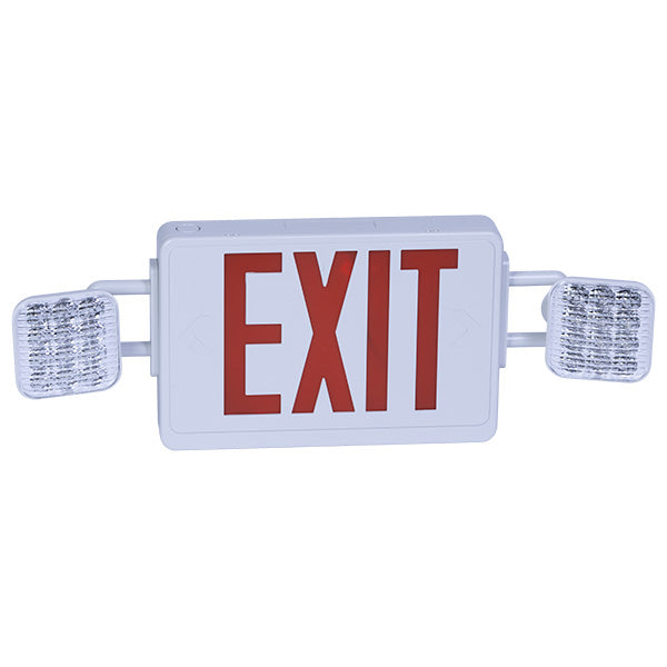 Combination Red Exit/Lighting Unit with Remote Power and Ultra-Bright LED Lamps, White