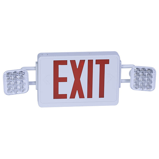 Combination Red Exit/Lighting Unit with Remote Power and Ultra-Bright LED Lamps, White